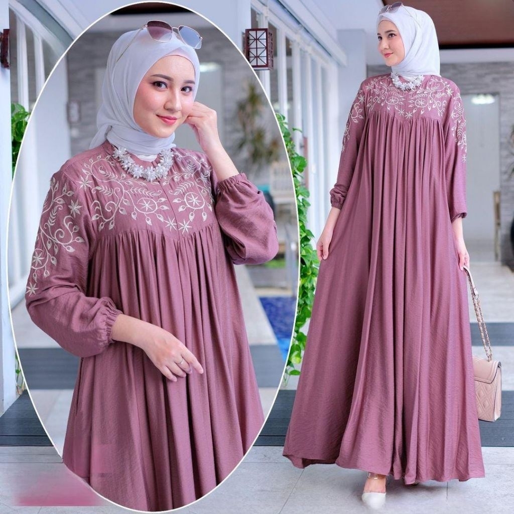 Gamis jumbo bordir ukuran L XL XXL 3L 5L  fashion muslim dress bordir