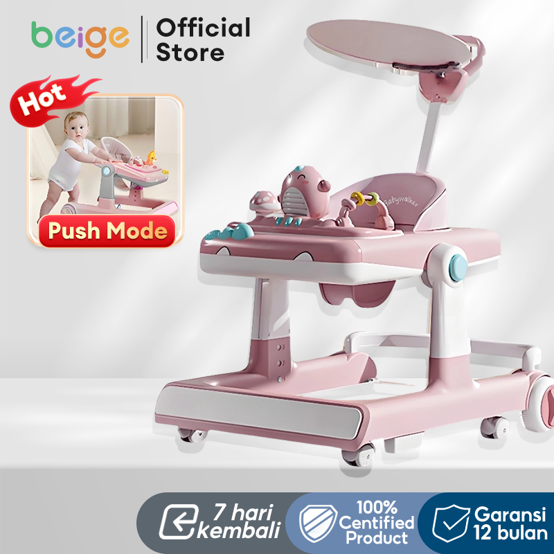 Jual BEIGE Baby Walker 3in1 Roda Silent Ada Lampu&Musik Bisa Lipat ...