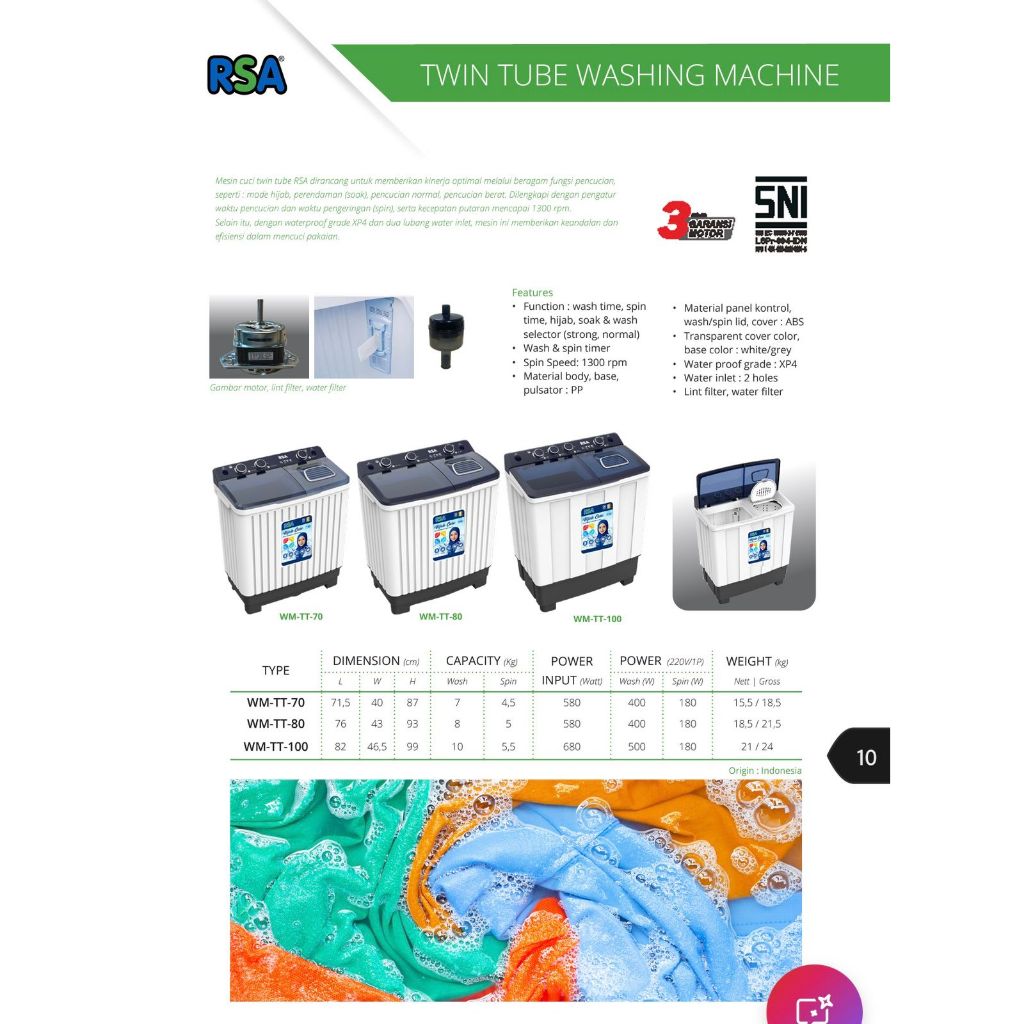 Jual RSA Mesin Cuci 2 Tabung 7KG WM-TT 70 | 1300RPM | Mesin Cuci Hemat ...
