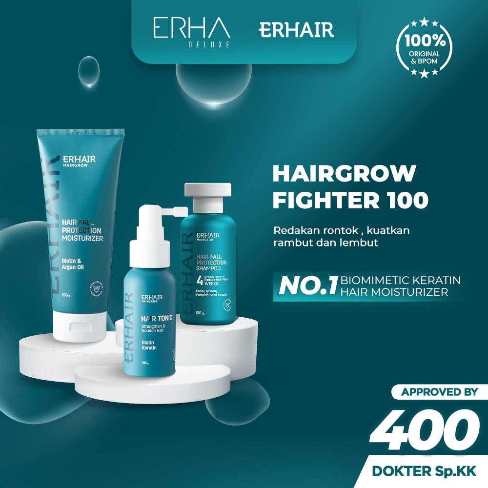 ERHA ERHAIR Hairgrow Shampoo + Kondisoner + Tonik - Perawatan Penumbuh Rambut Rontok Ekstrak Ginseng