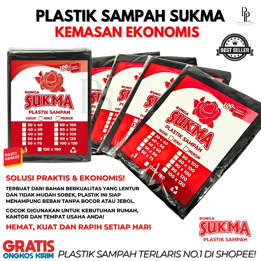 Plastik Sampah Paket Hemat Isi 3 Pack | Kantong Besar Hitam Kemasan Ekonomis Pac - foto 2