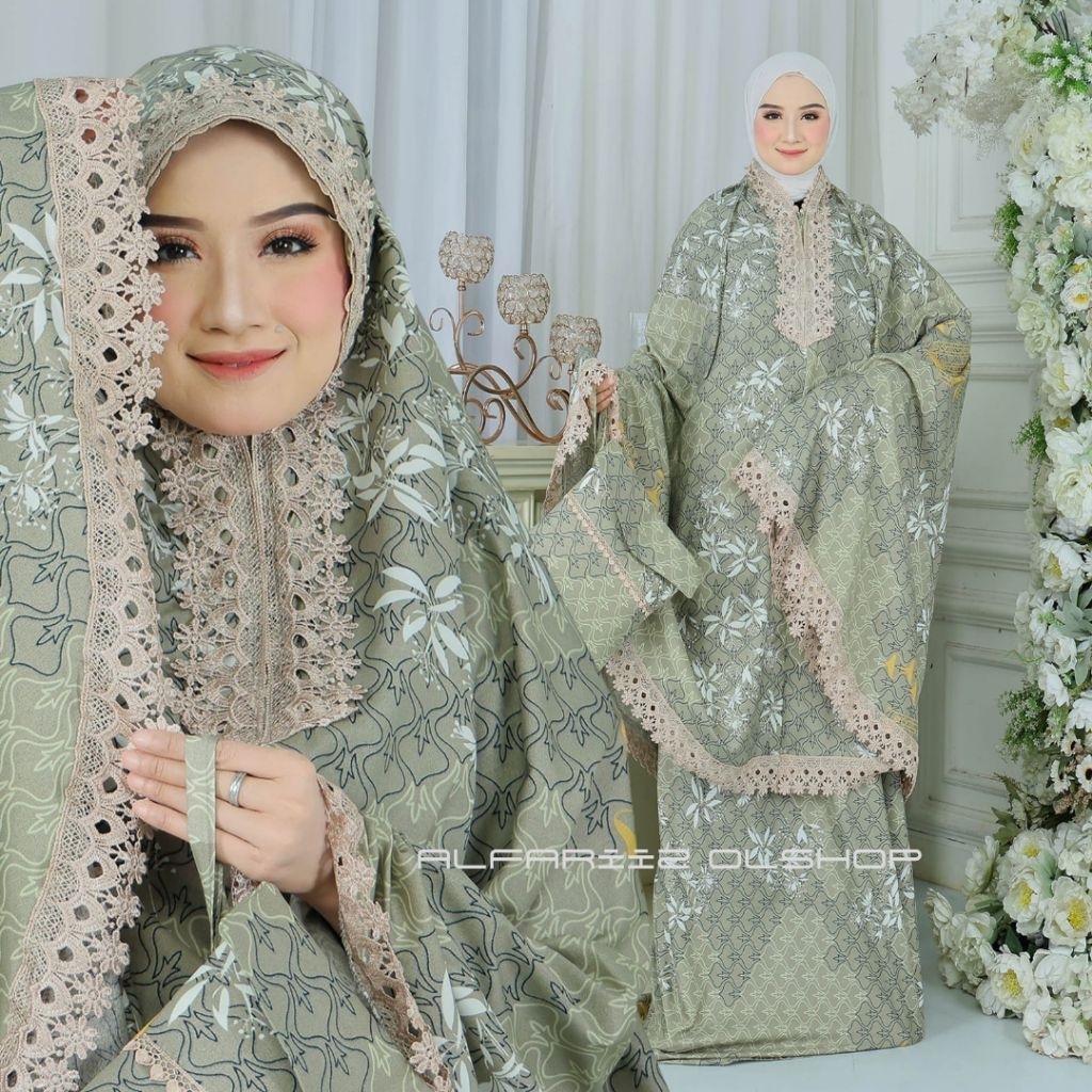 Mukena Dewasa FAIRUZ 2in1 Resleting Bahan Katun Motif Printing