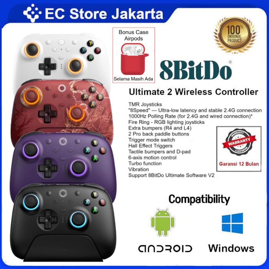 Jual 8Bitdo Ultimate 2 Gamepad Controller Wireless Hall Effect Stick ...