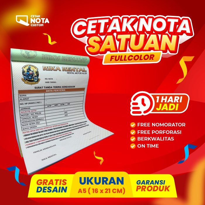 Jual CETAK NOTA RENTAL MOTOR CUSTOM FULL COLOR SATUAN FREE DESAIN ...