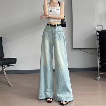 Loyka Plus Size Celana Jeans Cewek Wide Leg Highwaist Kulot Fashion Loose Biru Celana Baggy
