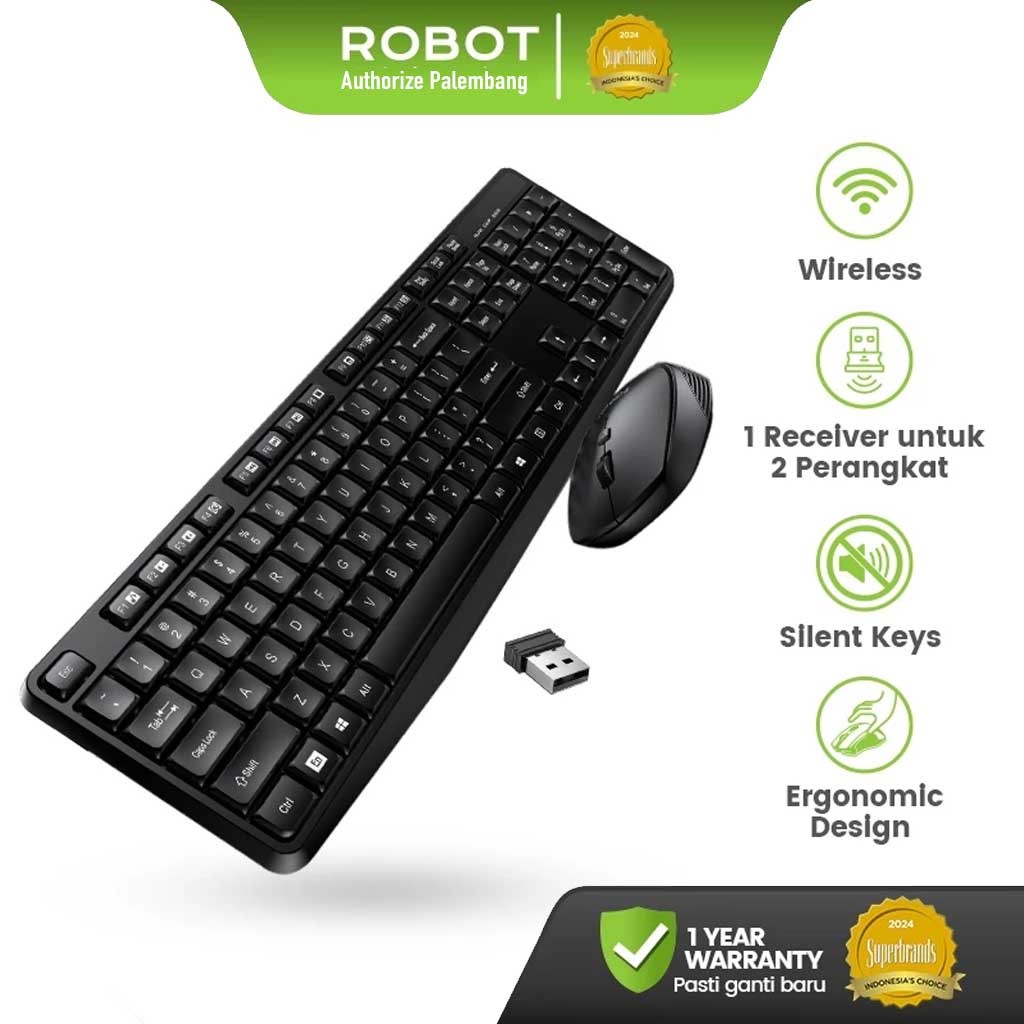 ROBOT KM3100 Mini Wireless Set Combo Keyboard and Mouse Portable 1600DPI Garansi Resmi Robot Indonesia