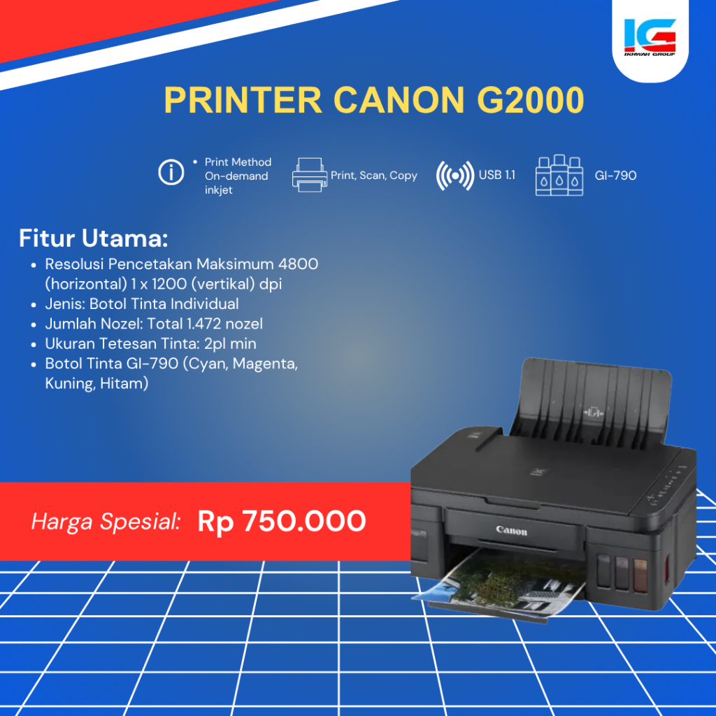 Jual PRINTER SECOND CANON PIXMA G2000 3 IN 1 PRINT SCAN & COPY | Shopee ...