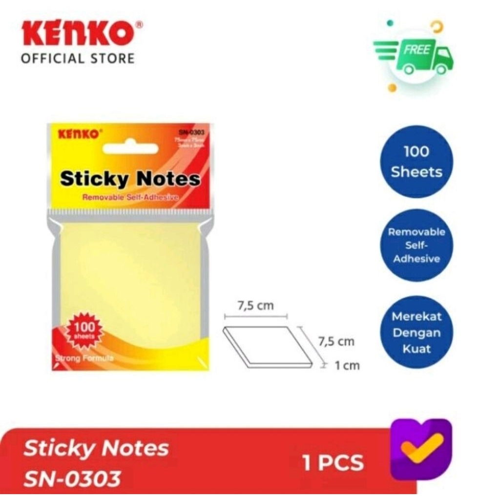 Jual Kenko Sticky Note SN-303 Green Pink Yellow / SNI-640 - Pad ...
