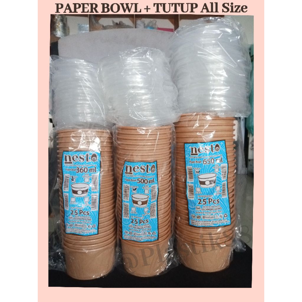Jual PAPER RICE BOWL KRAFT + TUTUP uk 650ml 500ml 360ml | Shopee Indonesia