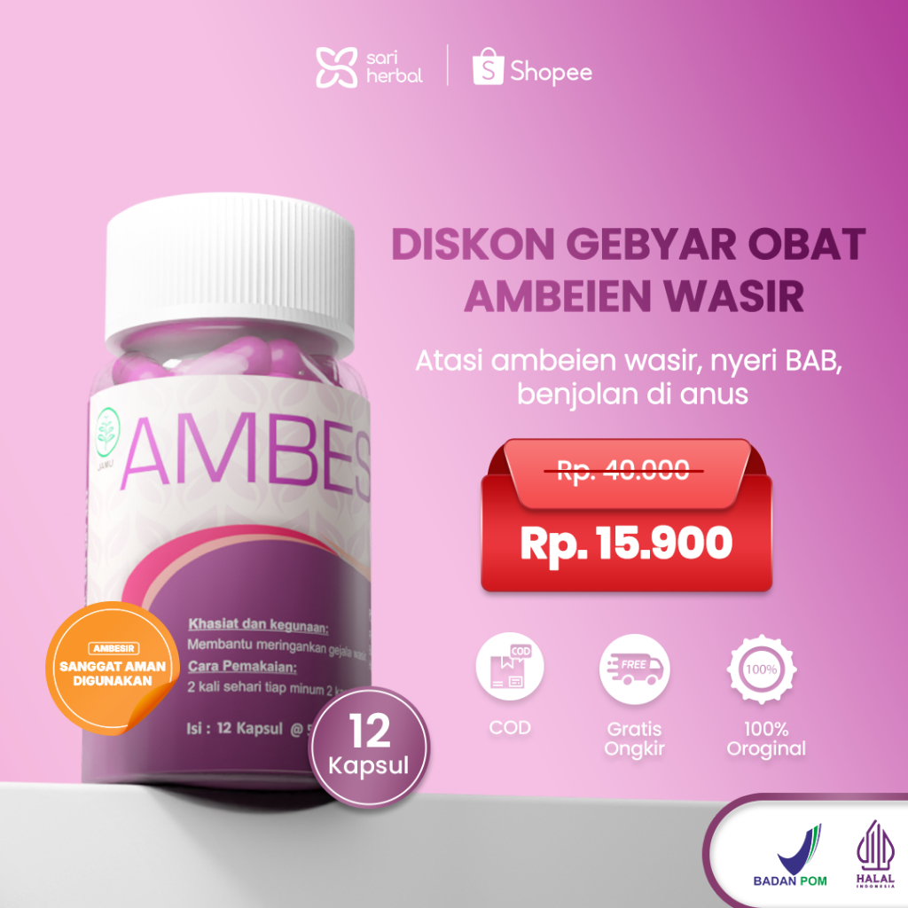 Ambesir isi 12 [HARGA GEBYAR ] EXP 2026 - Obat Ambeien Ambeyen Wasir Ekstrak Daun Ungu KEMBANG BULAN ORI BPOM Halal Aman