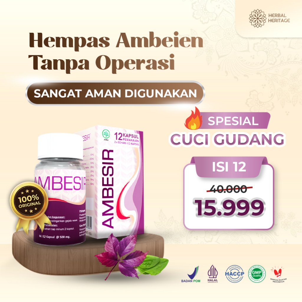 CUCI GUDANG 2026‼️ AMBESIR isi 12 - Obat Ambeien Ambeyen Wasir Ampuh Daun Ungu Mengatasi Nyeri BAB, Pendarahan, Benjolan dan Gatal Sekitar Anus ORIGINAL KEMBANG BULAN BPOM Halal Aman