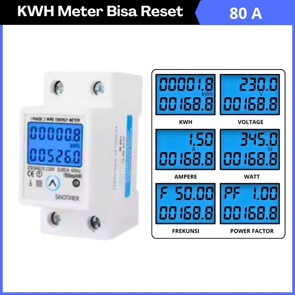Jual KWH Meter Digital 1 Phase 220V 80A Pengukur Tegangan Arus Listrik ...
