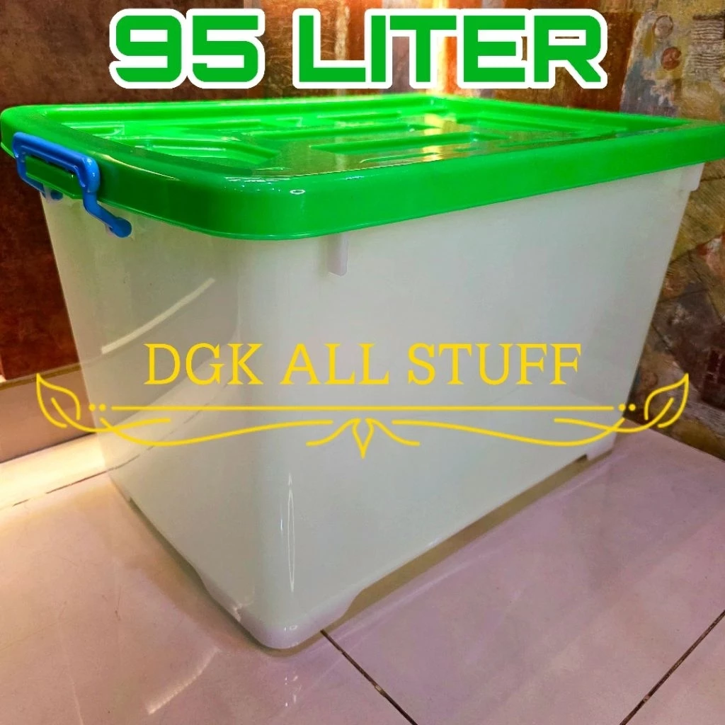 Kontainer Container Box Kotak Tempat Penyimpanan Pindahan Baju Pakaian Perkakas Serbaguna 95 Liter 95L 95 L Plastik Besar Jumbo Tebal Kuat Kokoh Antipecah Anti Pecah Dengan Roda Beroda Transparan Bening Badan Warna Putih Estetik Aesthetic Minimalis Murah