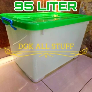 Kontainer Container Box Kotak Tempat Penyimpanan Pindahan Baju Pakaian Perkakas Serbaguna 95 Liter 95L 95 L Plastik Besar Jumbo Tebal Kuat Kokoh Antipecah Anti Pecah Dengan Roda Beroda Transparan Bening Badan Warna Putih Estetik Aesthetic Minimalis Murah