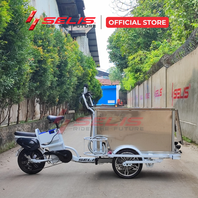 SELIS - Gerobak Listrik Pujasera 4 Bakso Box Stainless Steel ( Gerobak Listrik Sepeda Listrik / Gerobak Jualan Kopi  Makanan )