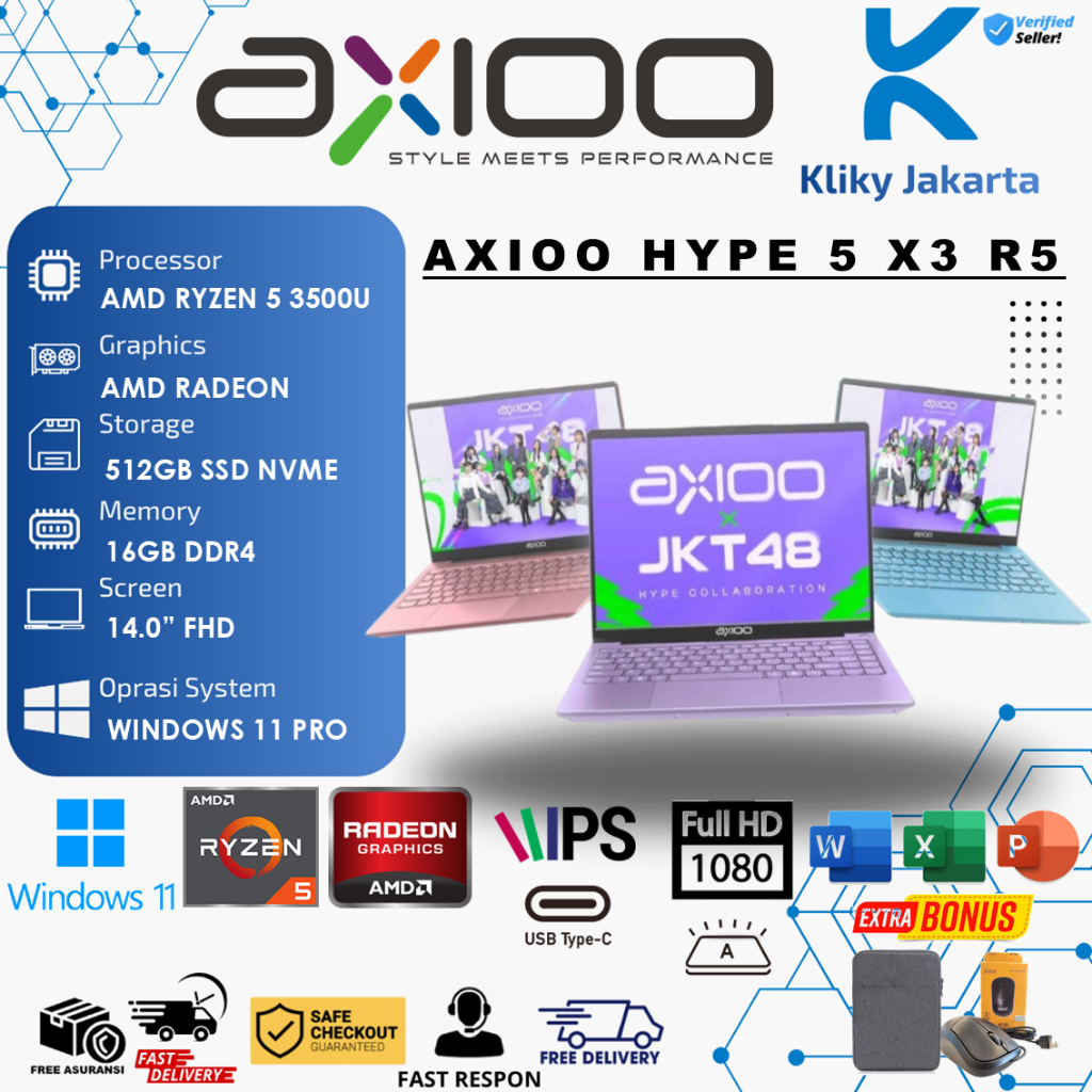 Jual Axioo Hype 5 JKT48 X3 Lollipop AMD Ryzen 5 3500U 16GB 1TB SSD 14.0 ...