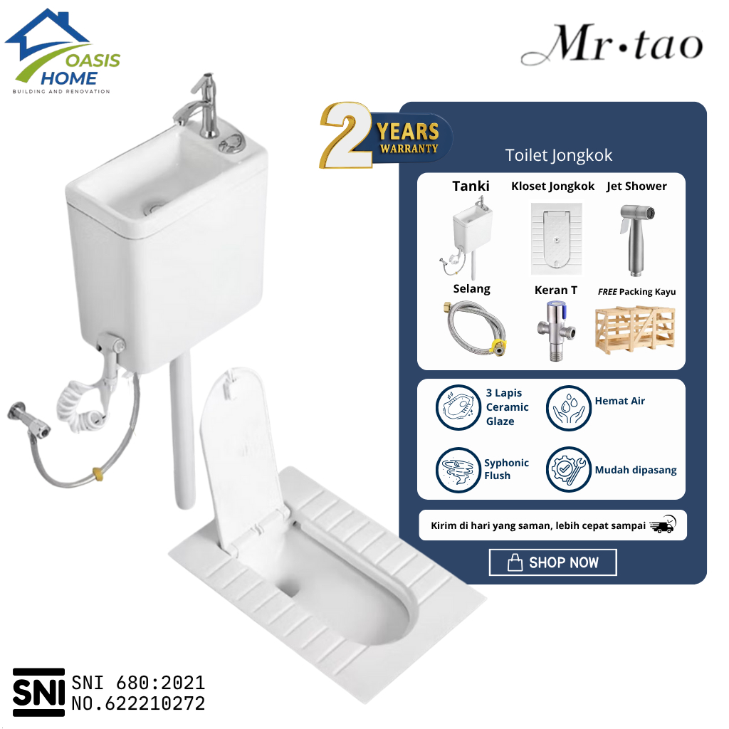 Kloset Jongkok Mr. Tao Model Terbaru Set Dengan Penutup Tanki Westafel Keramik Berkualitas Tinggi Modern Toilet FREE Peti Kayu Garansi 100%