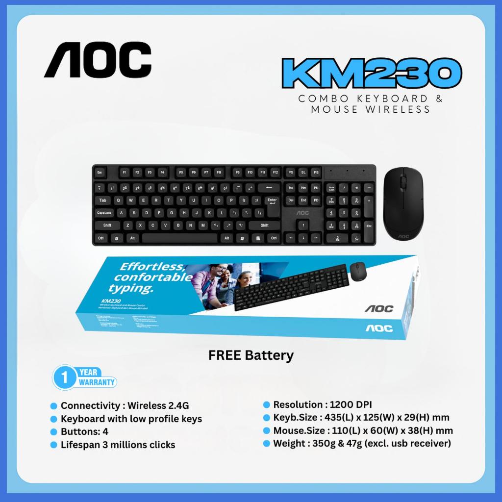 Jual AOC KM 230 Keyboard Mouse Combo Wireless - AOC MK230 2.4Ghz USB ...