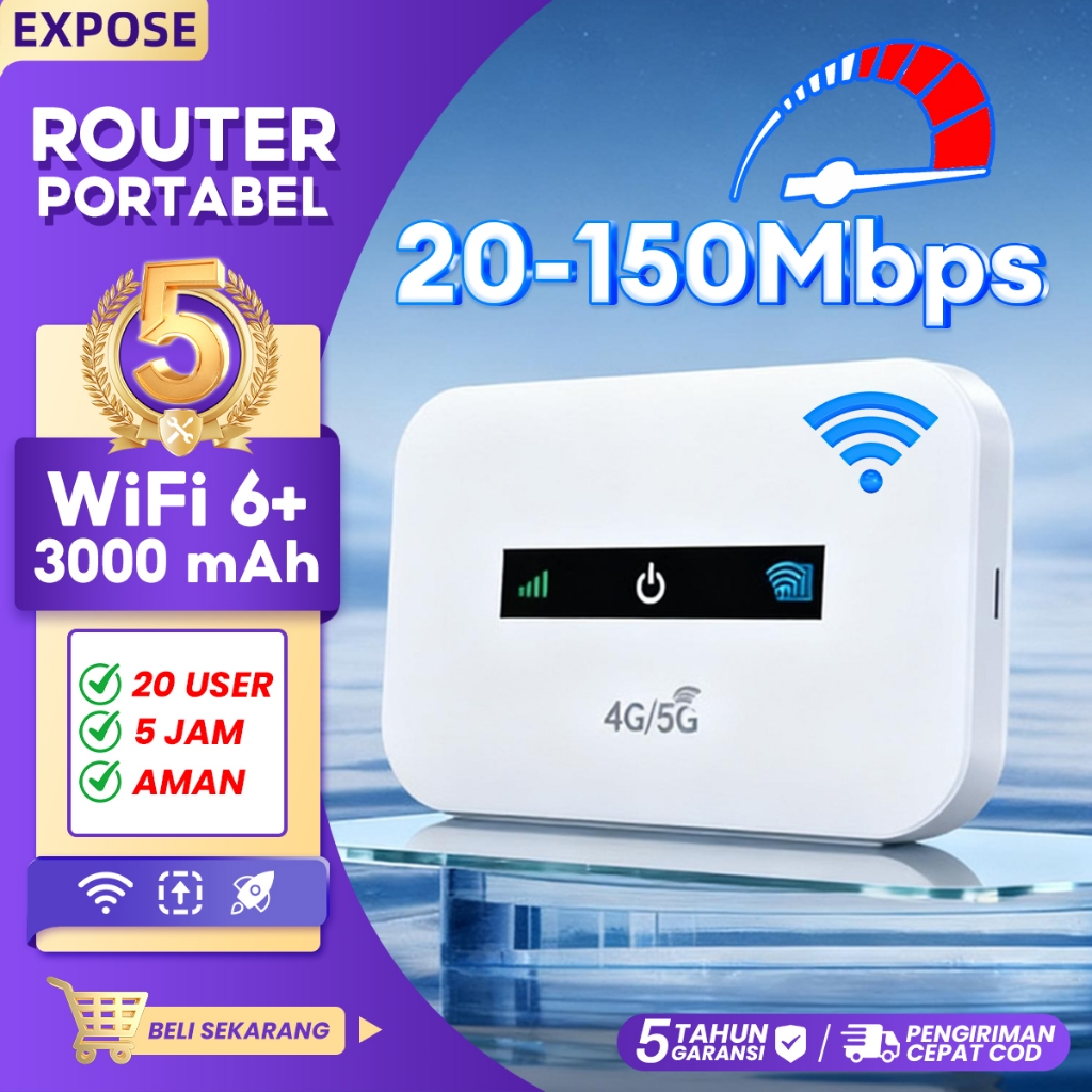 Jual Router Portabel 5G/4G WiFi6+ 150Mbps Kecepatan 3000mAh Baterai ...