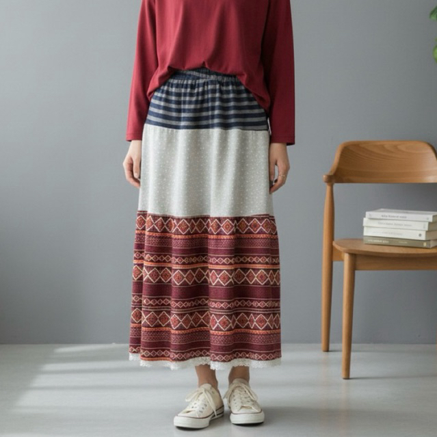 Jual ROK KAOS RAJUT PANJANG MAXI BIRU GARIS SALUR ABU DOT MERAH TRIBAL ...