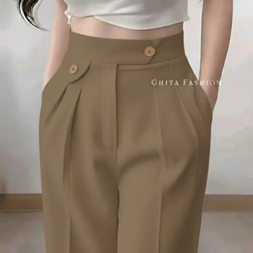GF Celana Kulot Wanita Loose Pants Highwaist ORO PANTS Variasi Kancing Anti Kusut Bahan Jatuh