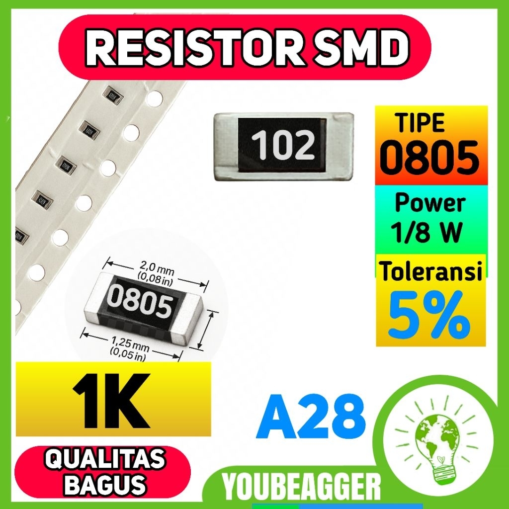 Jual Resistor SMD 1K 102 0805 5% 1/8W | Shopee Indonesia