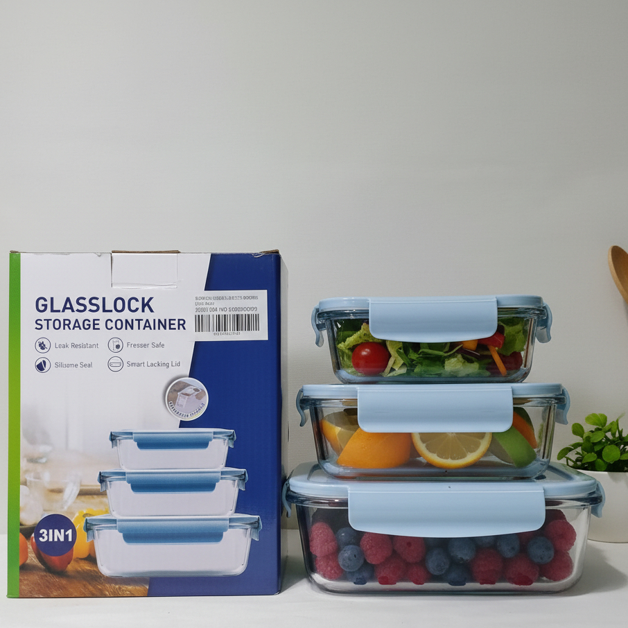 Jual PROMO Hapimart Glasslock Storage Set 3in1 Kontainer Kaca Kedap ...