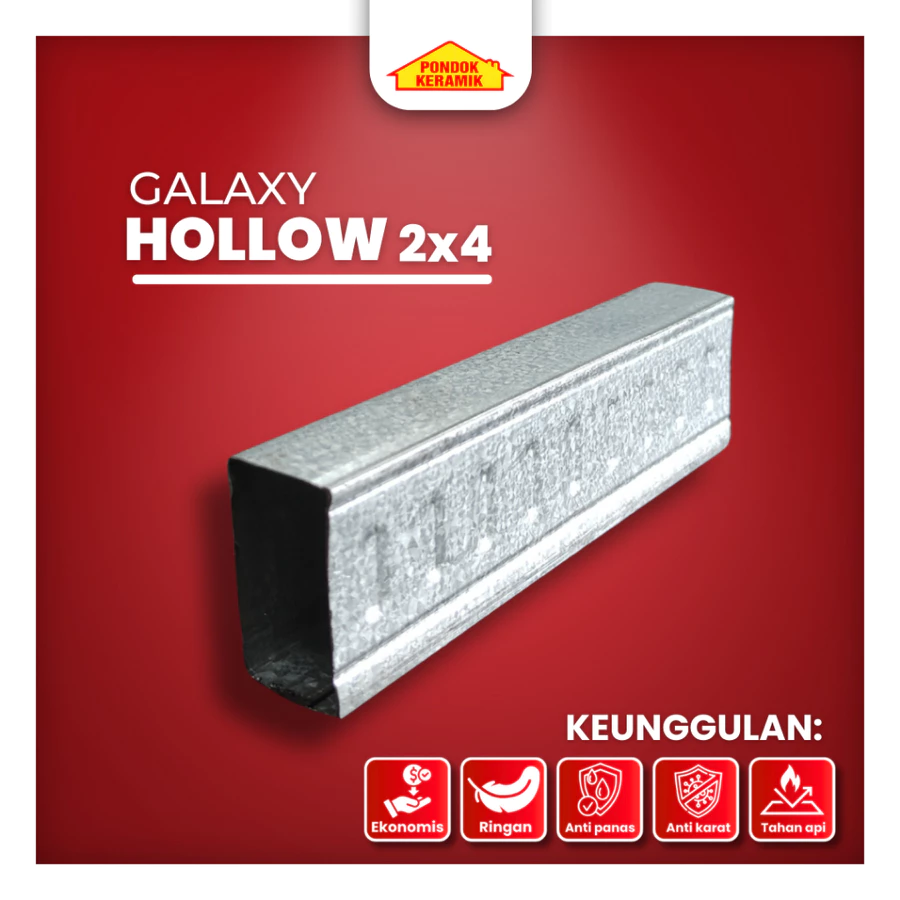 Hollow Holo Galvalum 2x4 Baja Ringan Tebal 0,35 MM Rangka Plafon dan Partisi Tahan Karat