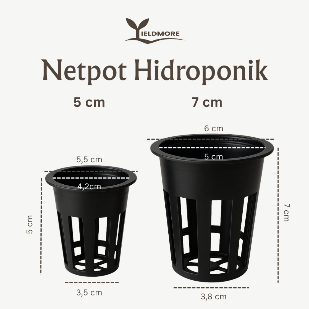 YIELDMORE - Netpot 5 cm & 7 cm isi 10 pcs, Netpot Hidroponik Plastik Tebal Berkualitas