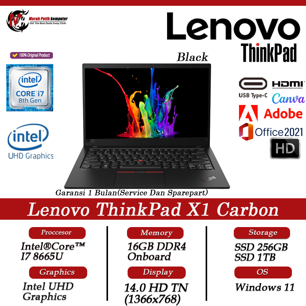 Jual Laptop Lenovo THINKPAD X1 Carbon Intel I7 8665U Ram 16Gb 1Tb Ssd ...