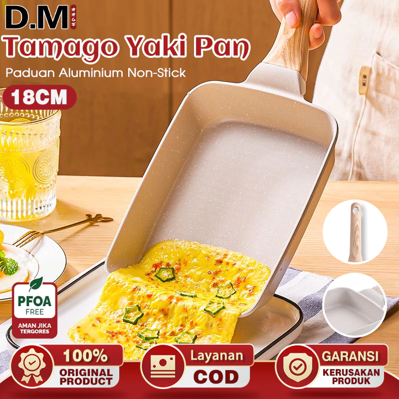 D.M Tamagoyaki Panci Wajan Penggorengan Telur Anti Lengket Omelette Alat Masak Panggang Penggorengan Breakfast Barbeque