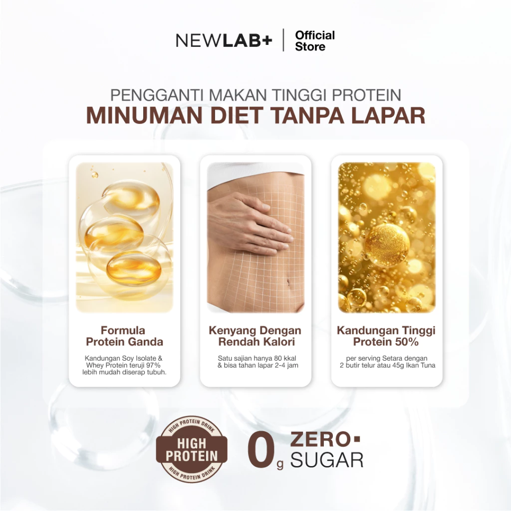 NEWLAB Meal Replacement minuman diet tinggi protein pengganti sarapan dan makan malam isi 12 sachet