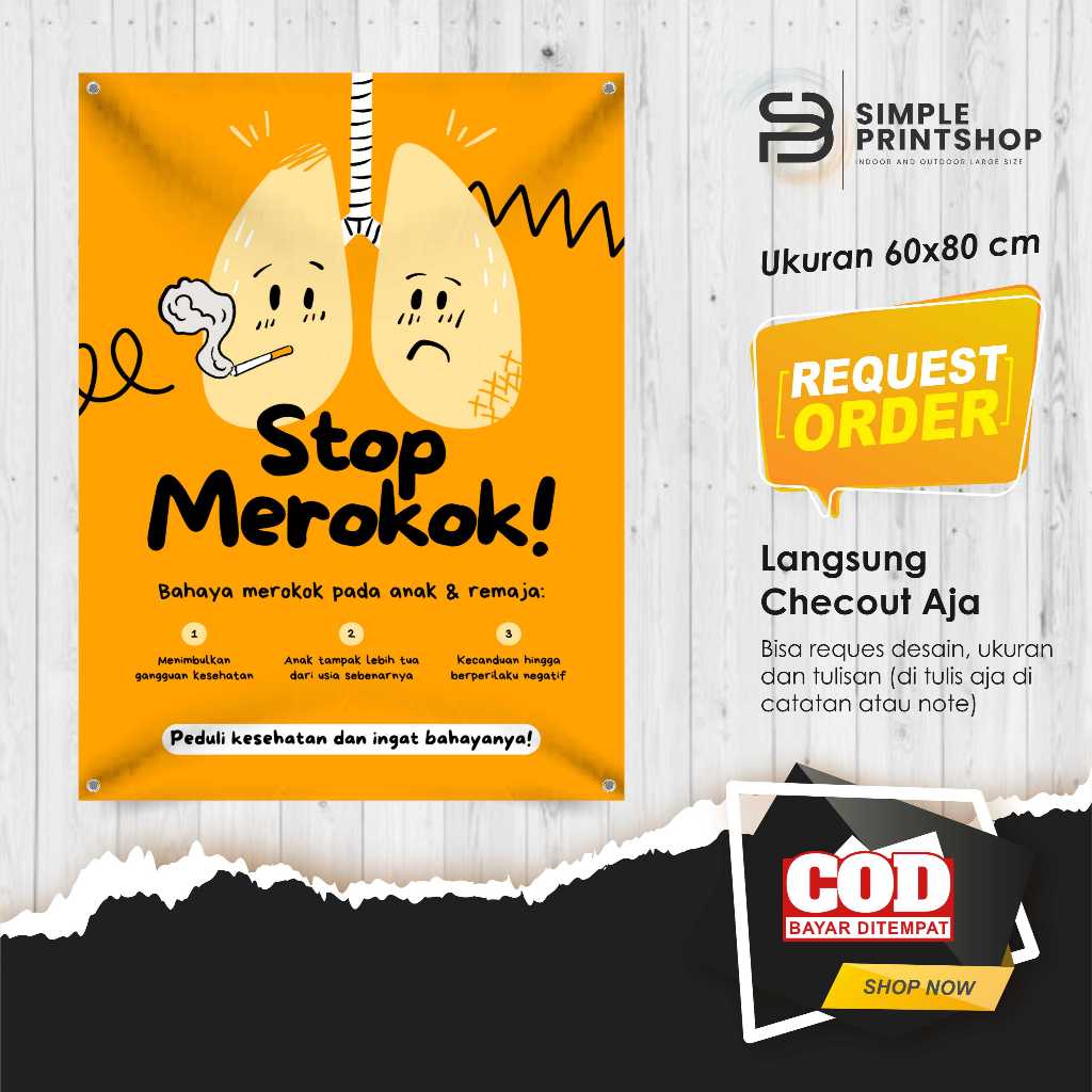 Jual print cetak spanduk banner stop merokok custom desain | Shopee ...