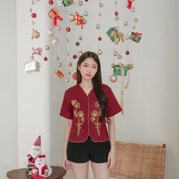 Nuboutique Kalika Top Baju Wanita Blouse Top Atasan Basic Bordir Bunga Floral Casual Semi