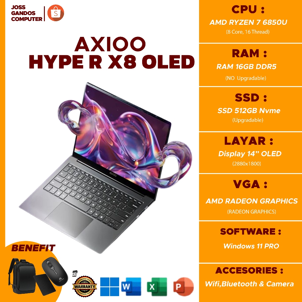 Jual AXIOO HYPE R X8 OLED /AMD RYZEN 7-6850U /RAM 16GB DDR5 /SSD 512GB ...