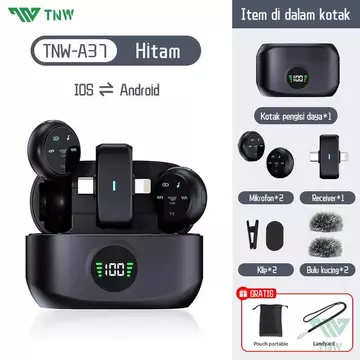 TNW A37 2 In 1 Wireless Microphone Clip On Mic Magnetic Mikrofon HP Plug Play Dual Lavalier