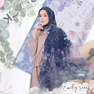 HIRA Hijabwanitacantik Emily Scarf HIRA Polycotton Hijab Segi Empat Motif Paris Voal