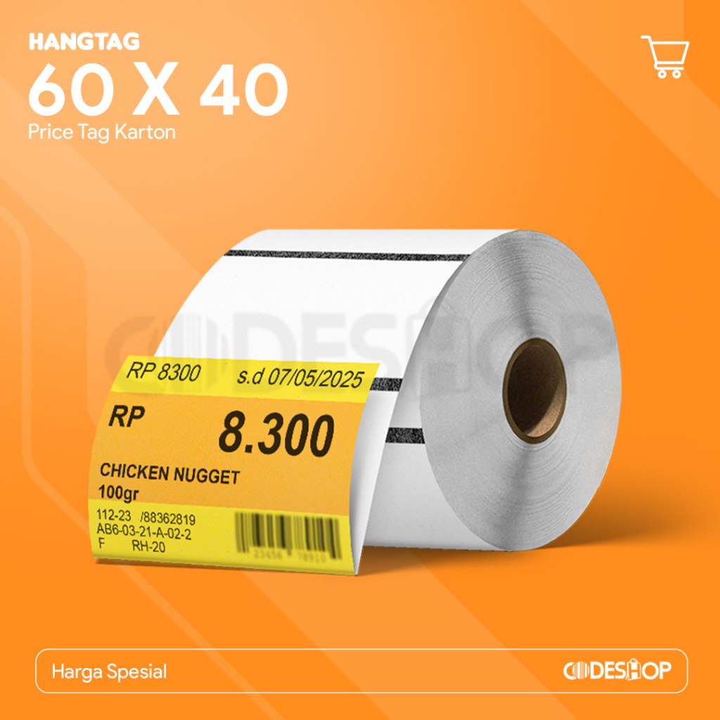 Jual Codeshop Kertas Price Tag Karton 60 x 40 mm 1 Line Blackmark Label ...