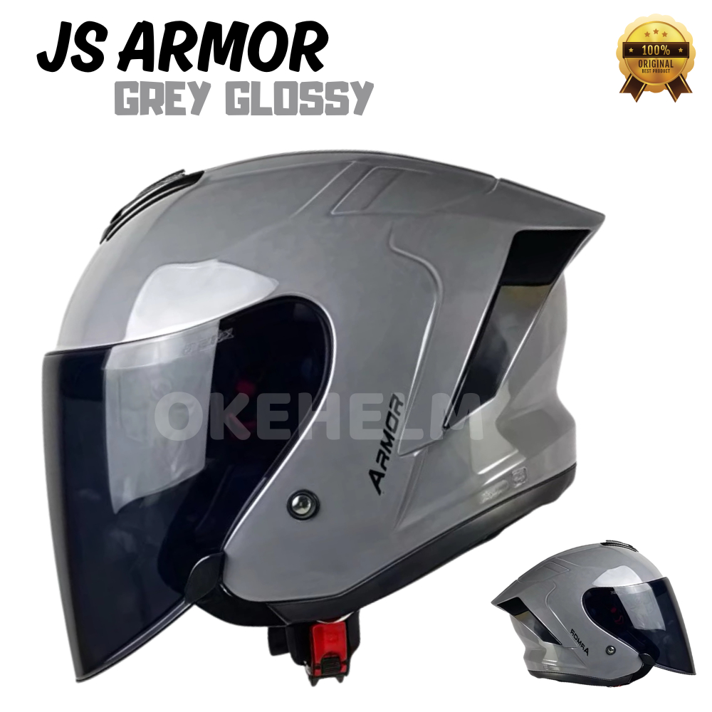Jual Helm JS Armor Grey Glossy Single Visor - Helm Half Face SNI ...