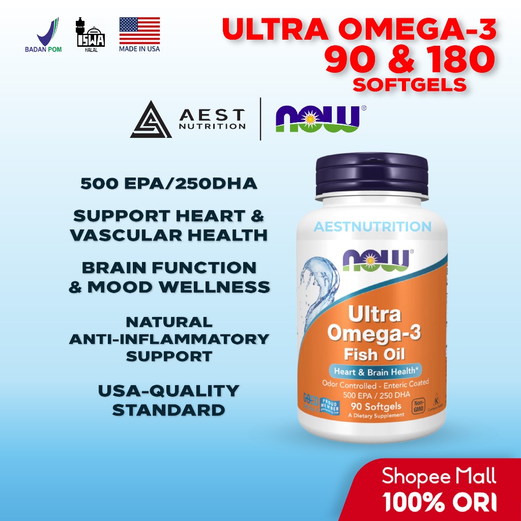 Jual NOW Ultra Omega 3 500 EPA / 250 DHA 90 & 180 Softgels Minyak Ikan ...