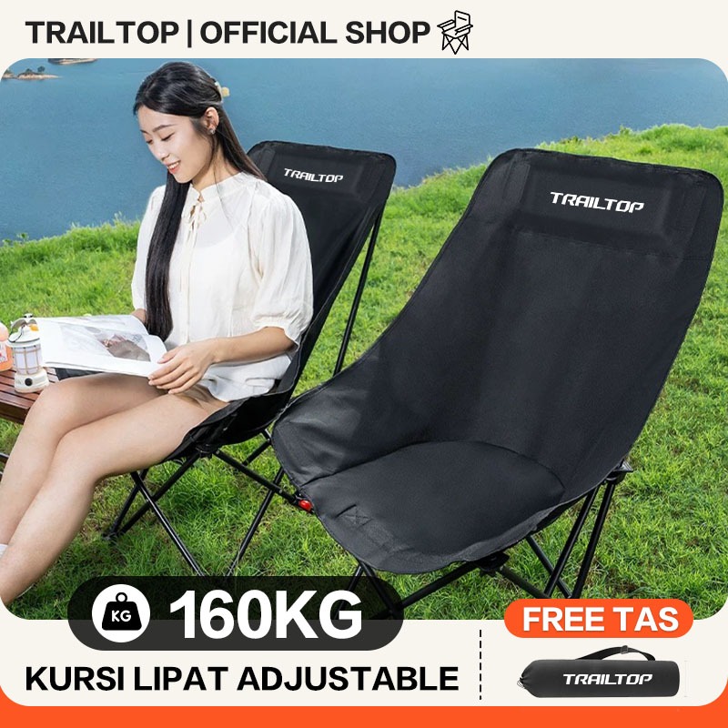 TrailTop Kursi Lipat Outdoor Sandaran Tinggi Adjustable Dengan Kepala Busa Kursi Lipat Beban 150kg