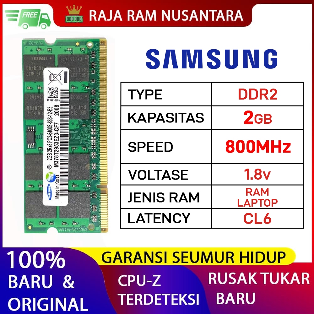 Jual RAM LAPTOP SAMSUNG DDR2 2GB 800MHz PC 6400 1.8v ORI RAM SODIMM ...