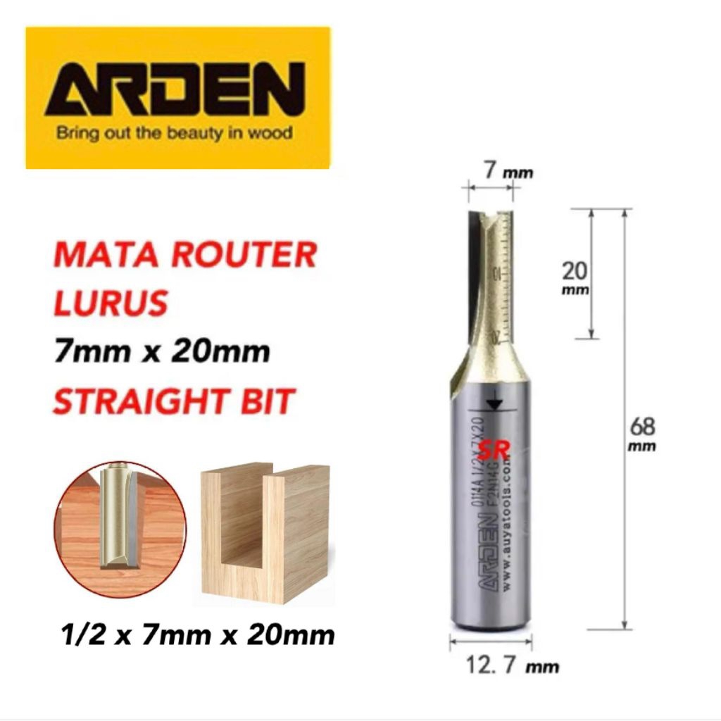 Jual Mata Router/ Profil Lurus 7mm × 20mm As 1/2 Straight Bits Merk ...