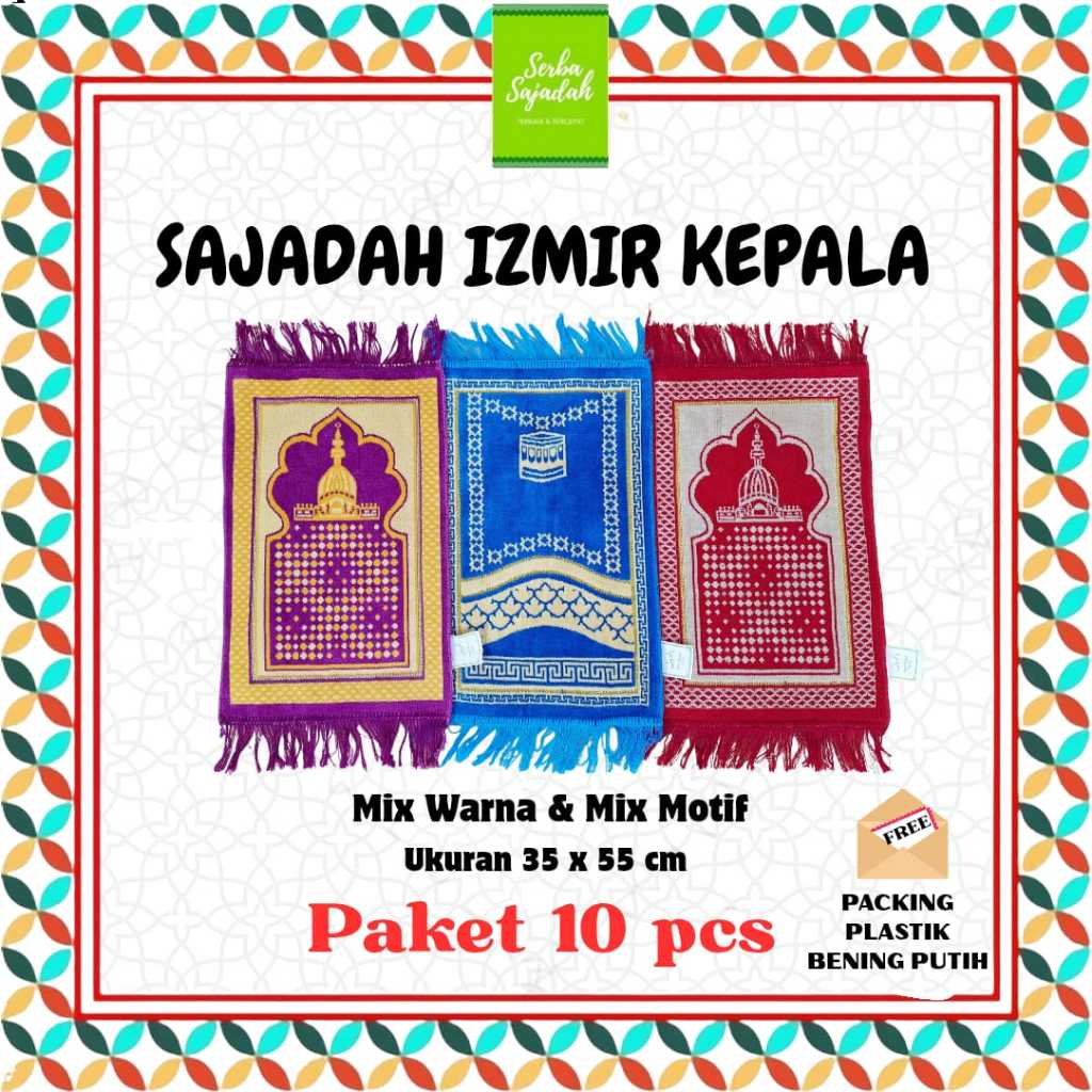 PAKET 10 PCS SAJADAH SOUVENIR MURAH UKURAN 35 X 55CM FREE PACKING PLASTIK & KARTU UCAPAN