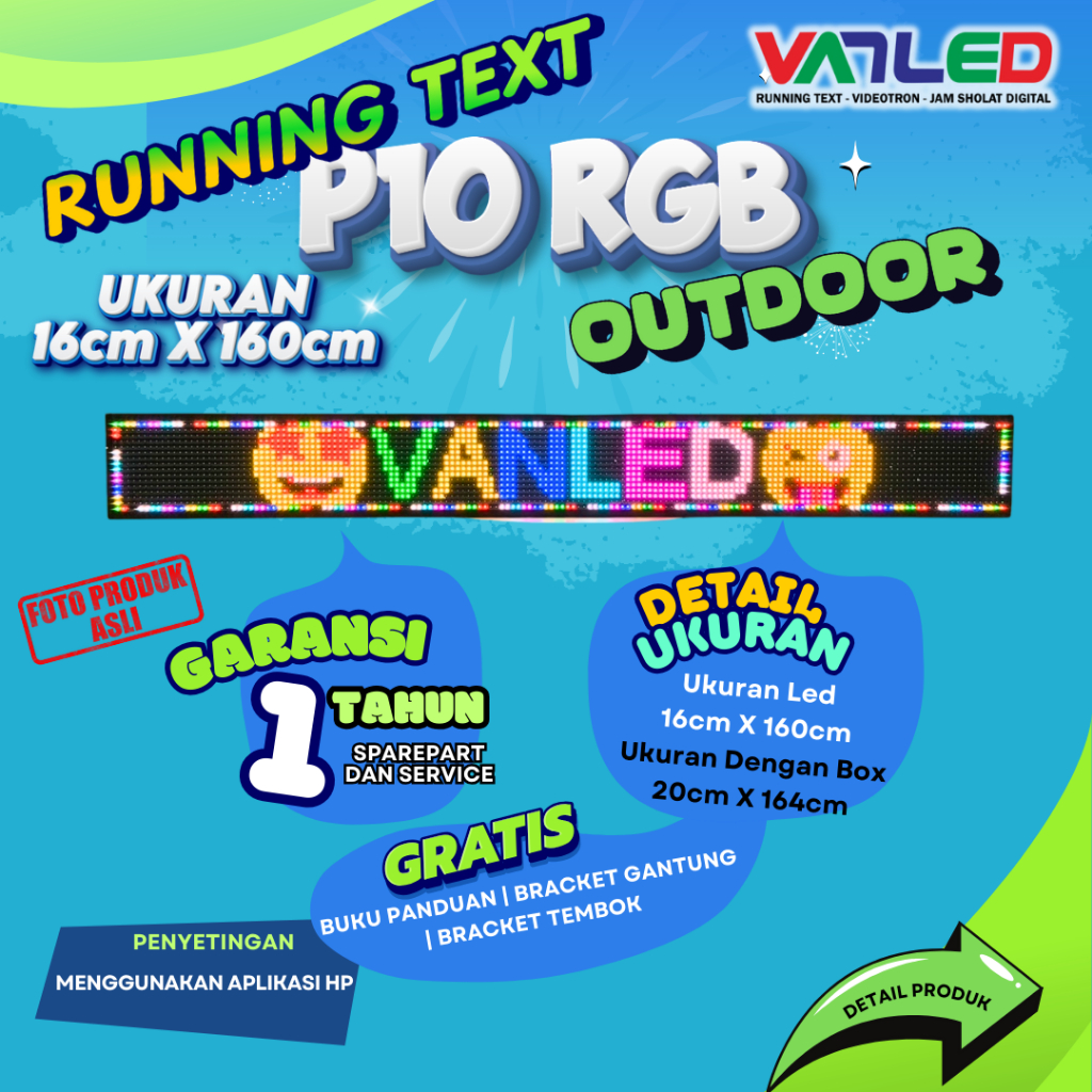 Jual Led Running Text Outdoor P10 RGB Fullcolor Ukuran 20x164cm ...