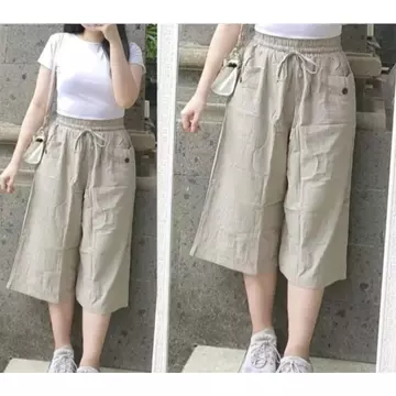 Celana Haruka 7 8 Linen Crinkle Kulot Santai Korean Style