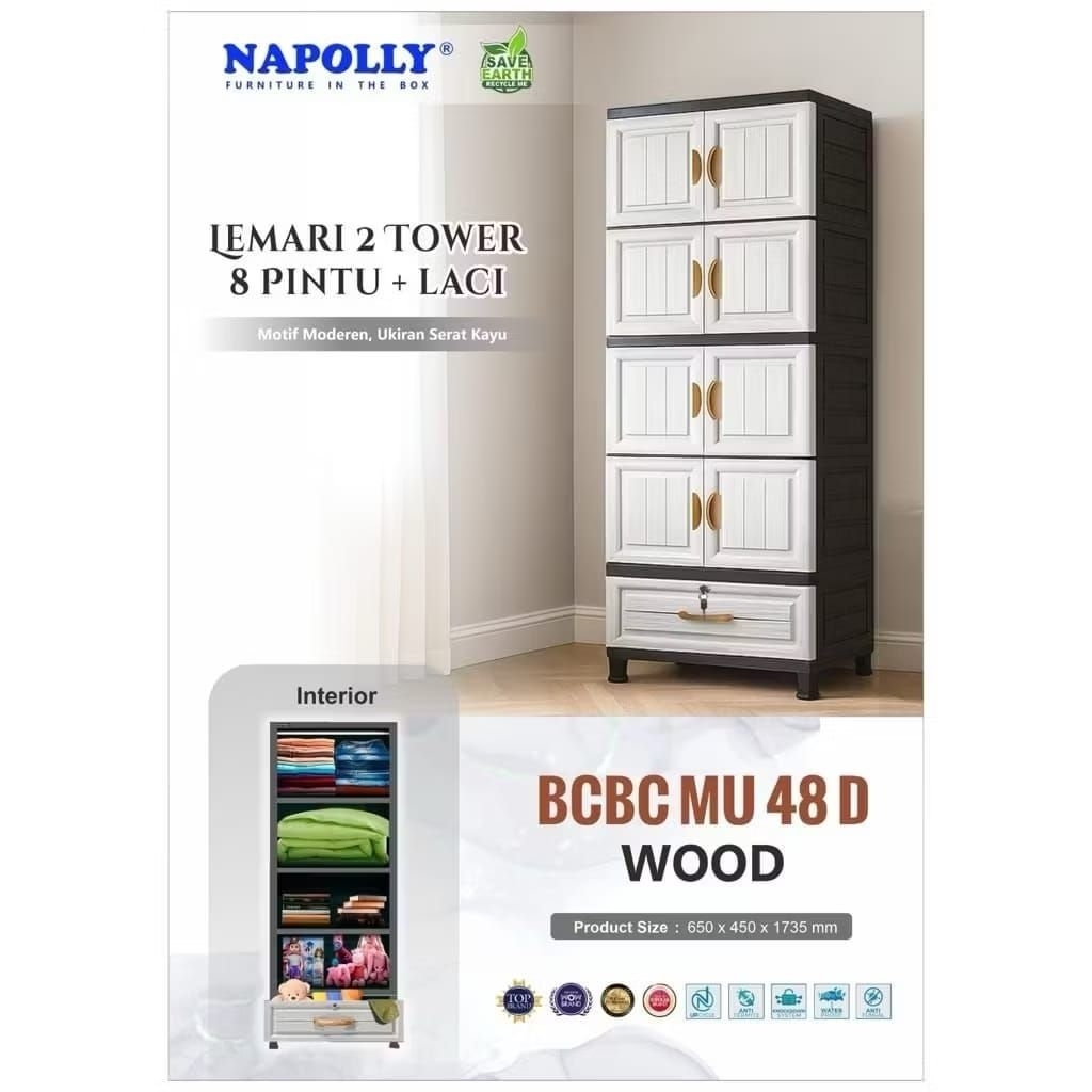 Jual LEMARI PLASTIK NAPOLLY BCBC MU 48 WOOD / BCBC 5.2C 4MU WOOD ...