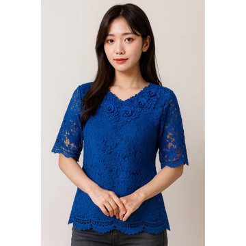 Blus Atasan Wanita Aurum Tangan Pendek Full Brokat 5331
