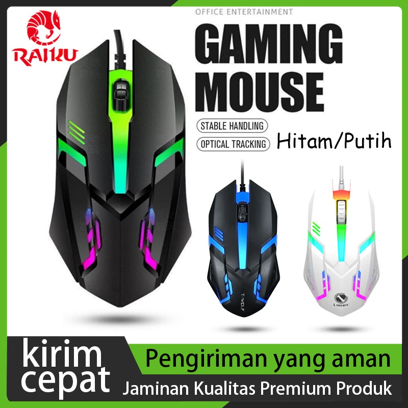 Jual RAIKU Mouse Gaming RGB Wired Latensi Rendah Ergo Grip for Work ...