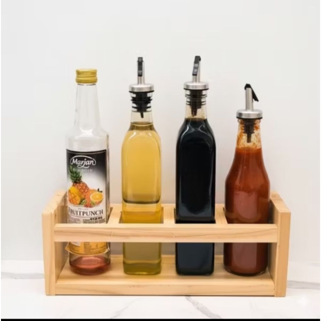 Jual Rak Botol Kayu Minimalis 4 Slot Tempat Bumbu Dapur / Botol Minyak ...